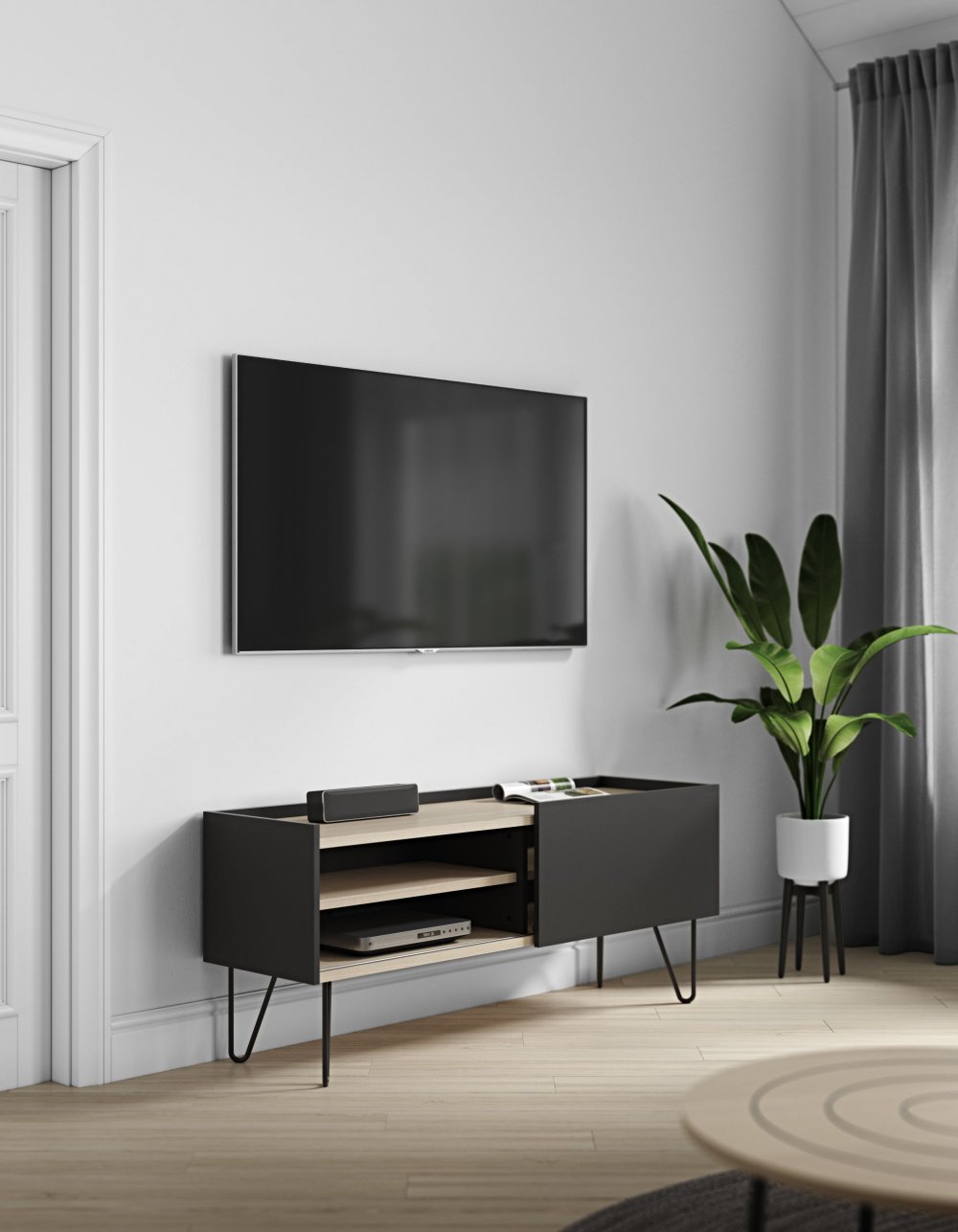 Meuble TV design NINA  Chêne clair et noir 